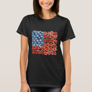 Flower Brushstroke America Flag 4th Of July Floral T-Shirt