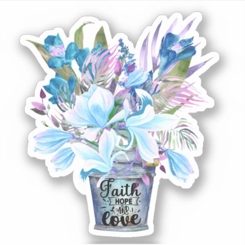 Flower Bucket Blue Faith Hope Love Laptop Sticker