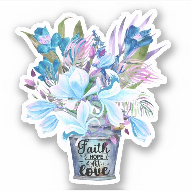 Flower Bucket Blue Faith Hope Love Laptop Sticker (Front)