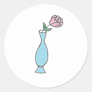 Flower Bud Vase Decorative Drawing Classic Round Sticker by CorgisandThings at Zazzle