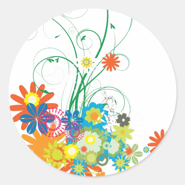 flower bunches of swirls vector classic round sticker (Front)