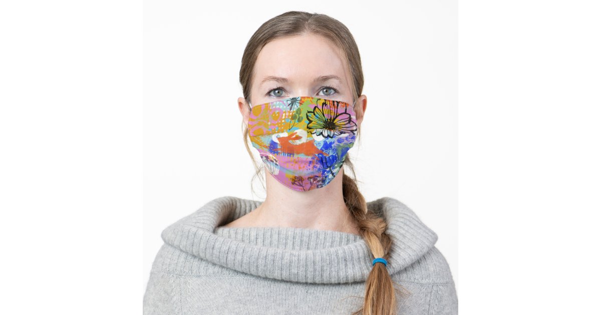 Flower Bunny Mixed Media Abstract Digital Painting Cloth Face Mask