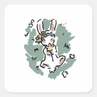 Flower Bunny Square Sticker