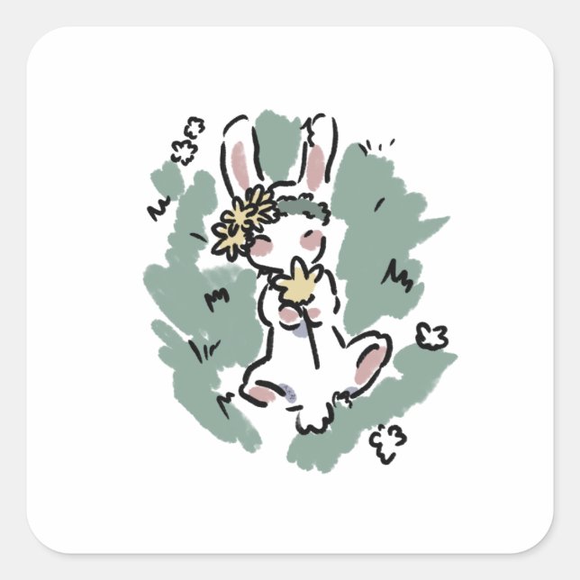 Flower Bunny  Square Sticker (Front)