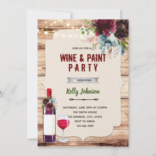 Flower burgundy wine theme party invitation