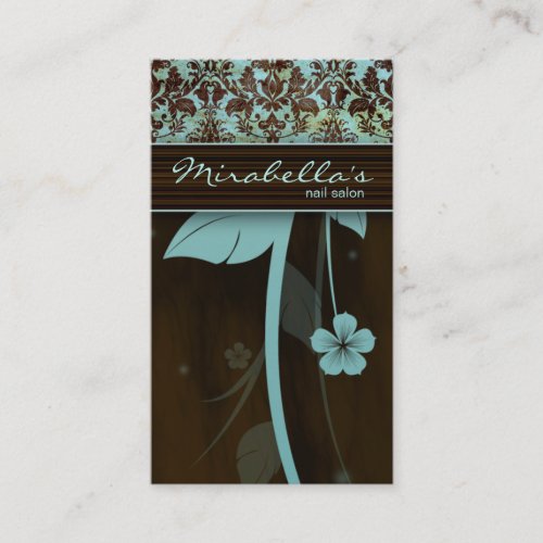 Flower Business Card Damask Blue Brown
