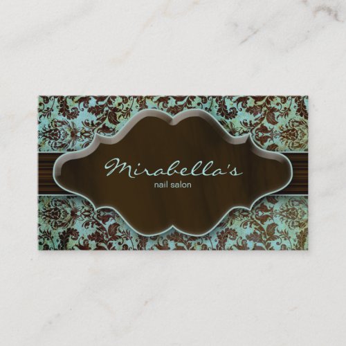 Flower Business Card Damask Blue Brown 2