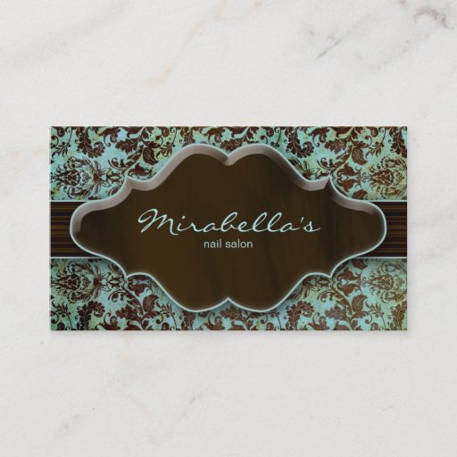 Customizable Flower Business Card Damask Blue Brown 2