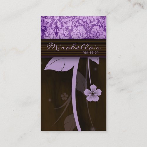 Flower Business Card Damask Purple Brown