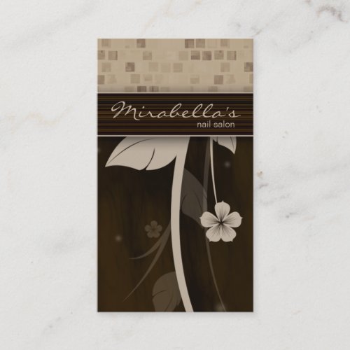 Flower Business Card Square Beige Brown