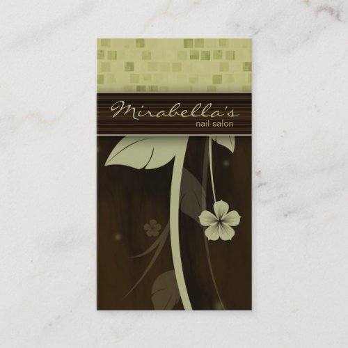Flower Business Card Square Green Brown
