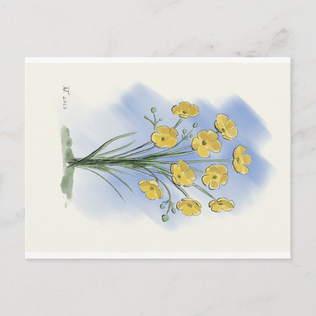 Flower buttercup watercolor card (Front)