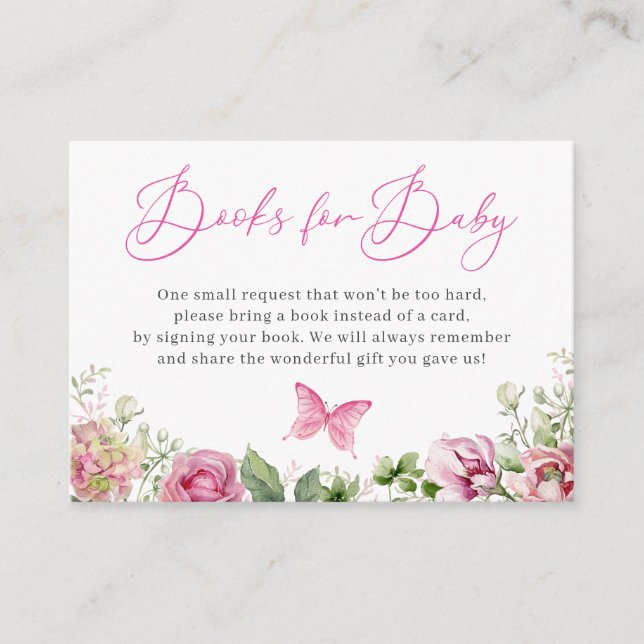 Flower Butterfly Baby Shower Book Request Enclosure Card (Front)