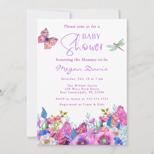 Flower Butterfly Baby Shower Invitation