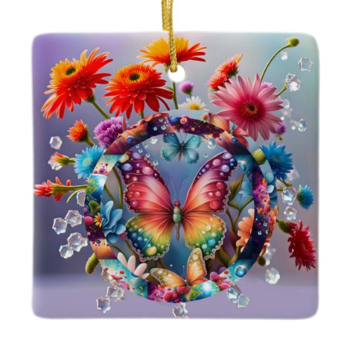 Flower Butterfly Ceramic Ornament