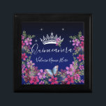 Flower butterfly Quinceanera Gift Box<br><div class="desc">Lovely faux shinny stars on the top border. Elegant and trendy design with fancy script typography. All text is adjustable and easy to change for your own party needs. Great elegant Quinceañera design. Available in different colors. Beautiful princess tiara with flower arrangement. blue Butterfly with on bottom floral border. Different...</div>