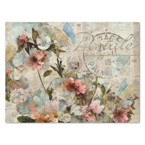 Flower Butterfly Shabby Collage Postale Decoupage  Tissue Paper