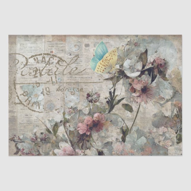 Flower Butterfly Shabby Collage Postale Decoupage  Tissue Paper (Front)