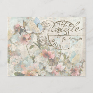Flower Butterfly Shabby Collage Postale French Postcard
