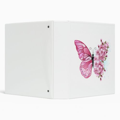 Flower Butterfly with Pink Sakura 3 Ring Binder