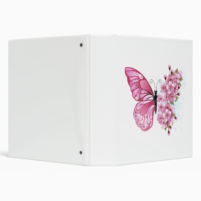 Flower Butterfly with Pink Sakura 3 Ring Binder (Background)