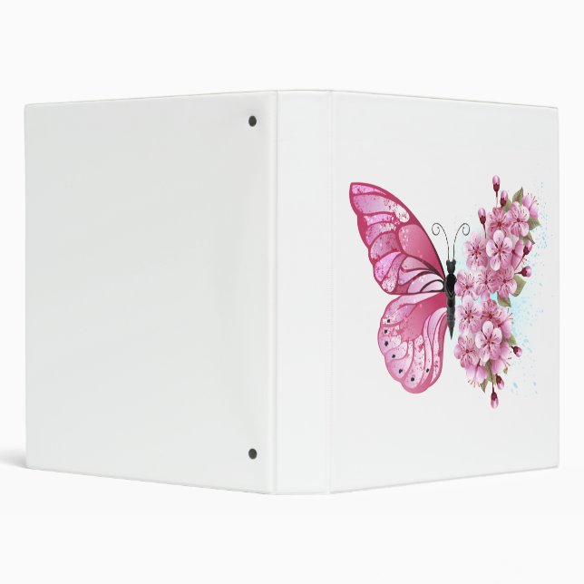Flower Butterfly with Pink Sakura 3 Ring Binder (Background)