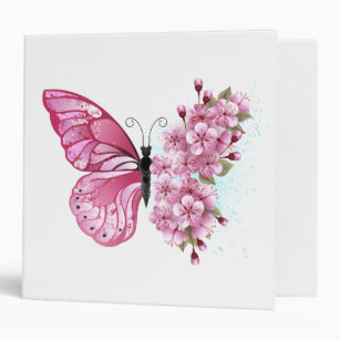 Flower Butterfly with Pink Sakura 3 Ring Binder