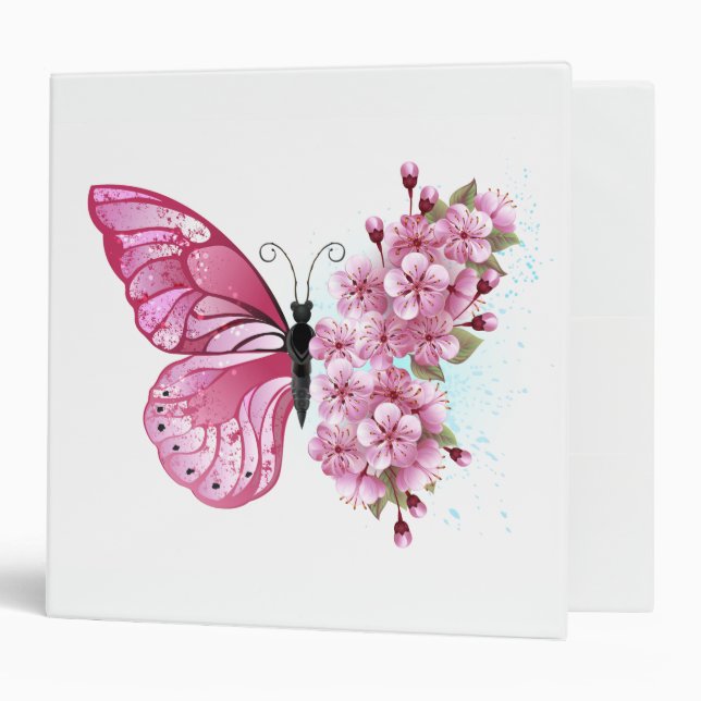 Flower Butterfly with Pink Sakura 3 Ring Binder (Front/Inside)