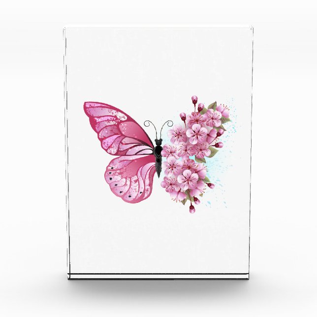 Flower Butterfly with Pink Sakura Acrylic Award (Front)