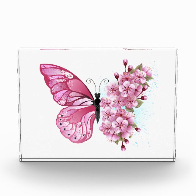 Flower Butterfly with Pink Sakura Acrylic Award (Front)