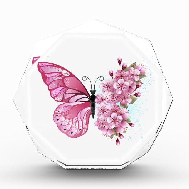 Flower Butterfly with Pink Sakura Acrylic Award (Front)