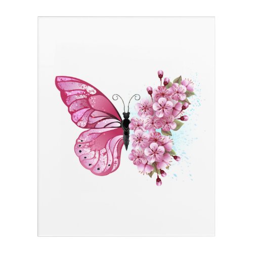 Flower Butterfly with Pink Sakura Acrylic Print