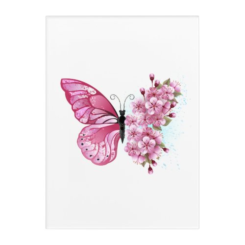 Flower Butterfly with Pink Sakura Acrylic Print