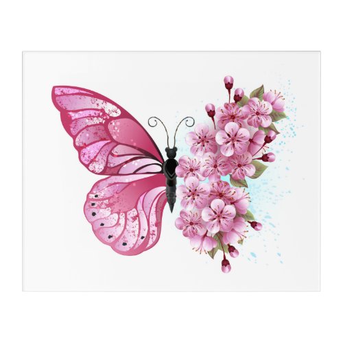 Flower Butterfly with Pink Sakura Acrylic Print