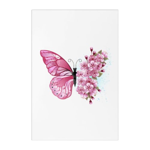 Flower Butterfly with Pink Sakura Acrylic Print