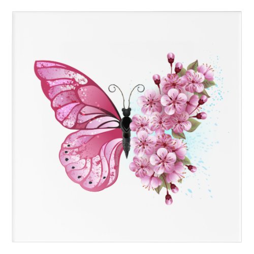 Flower Butterfly with Pink Sakura Acrylic Print