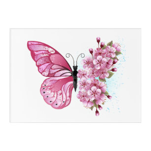 Flower Butterfly with Pink Sakura Acrylic Print
