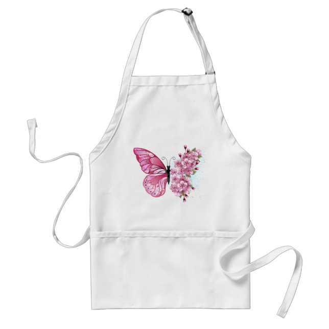 Flower Butterfly with Pink Sakura Adult Apron (Front)
