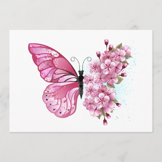 Flower Butterfly with Pink Sakura Advice Card (Front)
