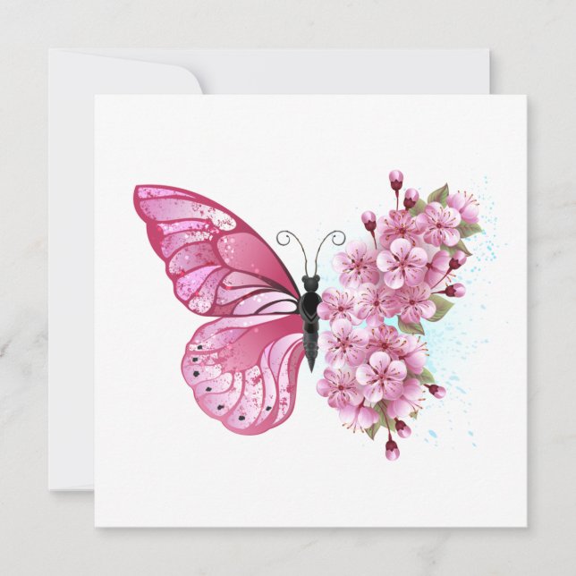Flower Butterfly with Pink Sakura Announcement (Front)