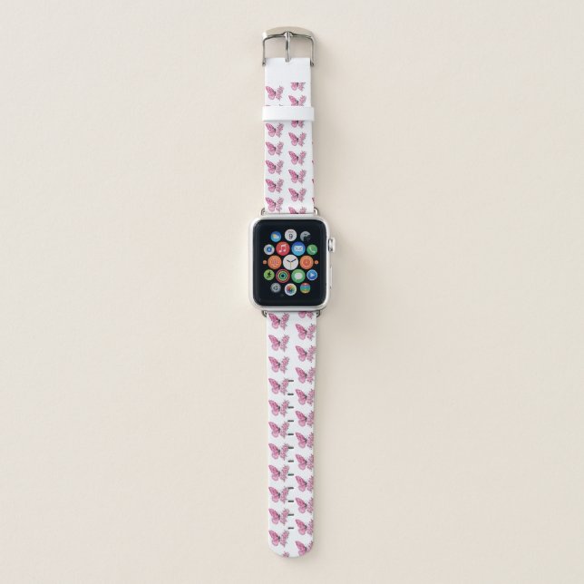 Flower Butterfly with Pink Sakura Apple Watch Band (Front)
