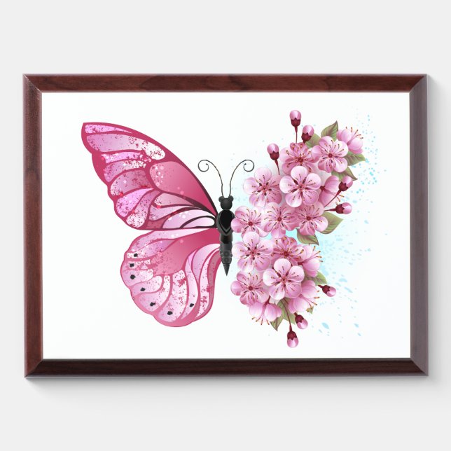 Flower Butterfly with Pink Sakura Award Plaque (Horizontal)