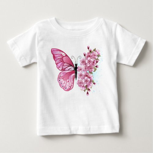 Flower Butterfly with Pink Sakura Baby T_Shirt