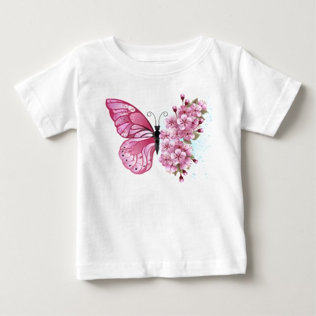 Flower Butterfly with Pink Sakura Baby T-Shirt (Front)