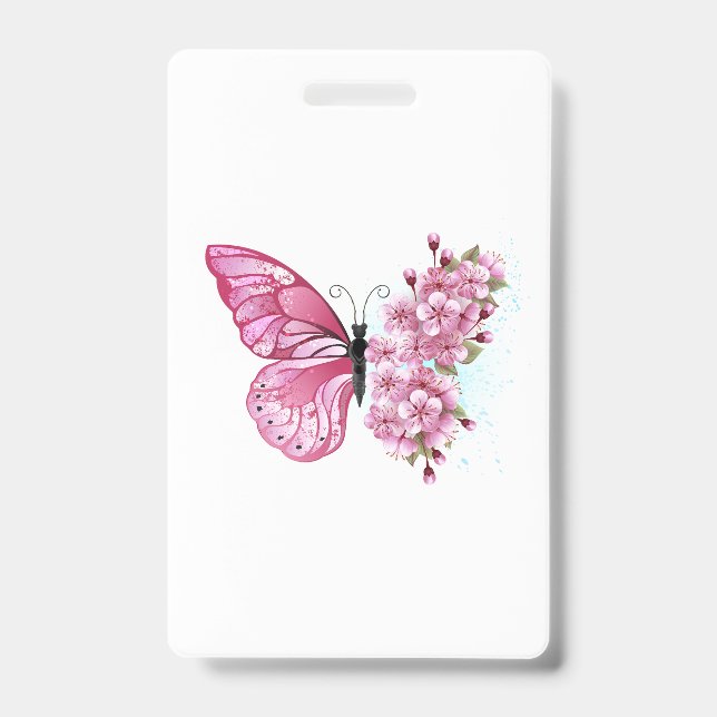 Flower Butterfly with Pink Sakura Badge (Front)