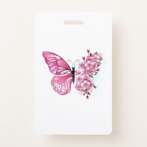 Flower Butterfly with Pink Sakura Badge