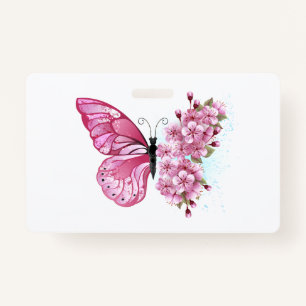 Flower Butterfly with Pink Sakura Badge
