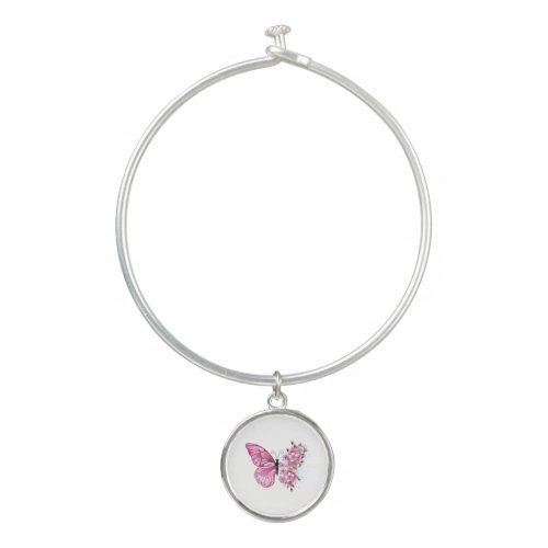 Flower Butterfly with Pink Sakura Bangle Bracelet