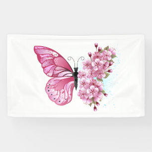 Flower Butterfly with Pink Sakura Banner