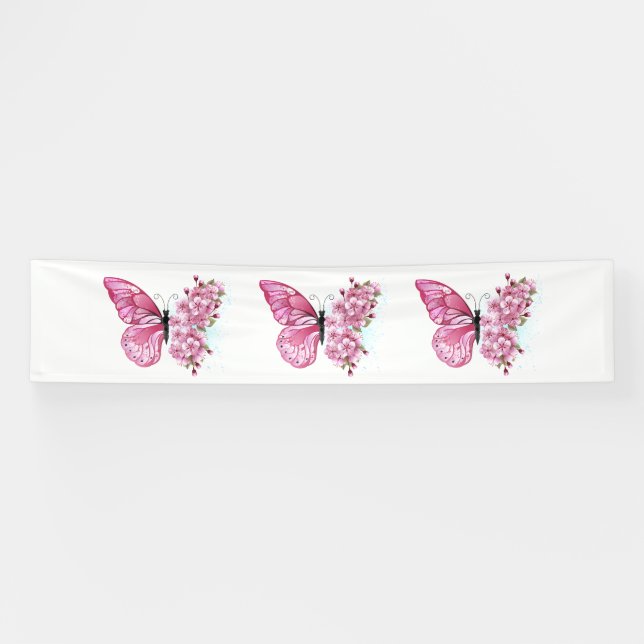 Flower Butterfly with Pink Sakura Banner (Horizontal)